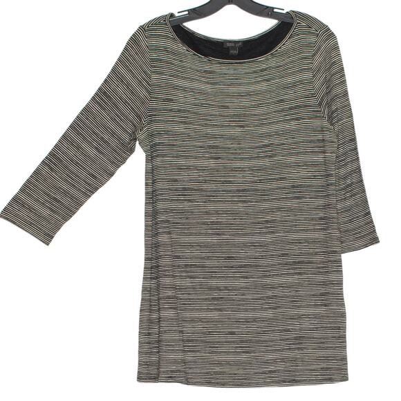 J Jill Womens Tunic Top Wearever 3/4 Sleeve Boatneck Stripe Black Size Small KQ - Picture 1 of 6
